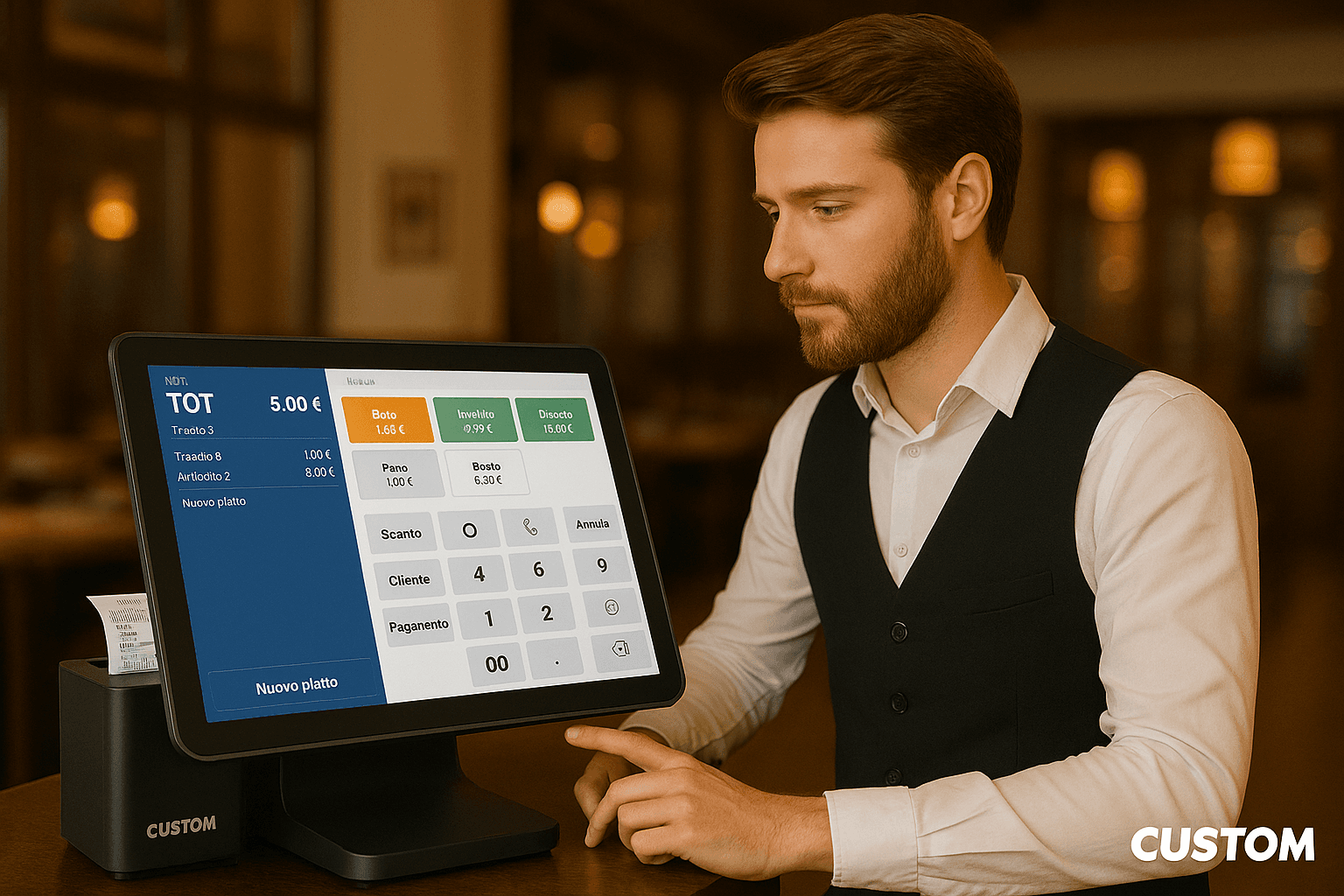 Ristoratore che utilizza il sistema POS KeepUp Smart by Custom